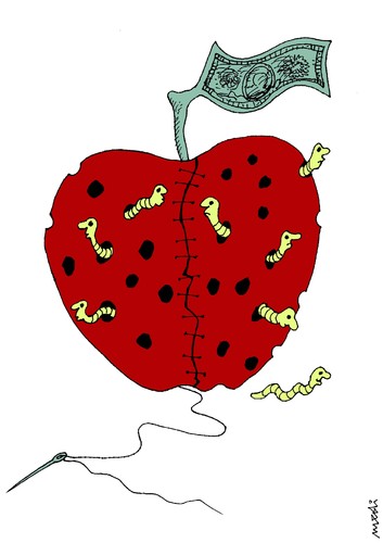 Cartoon: worms (medium) by Medi Belortaja tagged united,unity,corruption,corrupted,money,apple,worm,worms