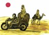 Cartoon: modern times in wilderness (small) by Medi Belortaja tagged modern times motorcycles camel desert