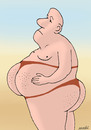Cartoon: Abdominal strange (small) by Medi Belortaja tagged abdominal,strange,obesity,obese,beach,man