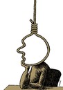 Cartoon: thinker (small) by Medi Belortaja tagged think,thinker,thought,rope,suicide,man,hang,hanging,death