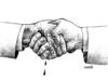 Cartoon: shaking hands (small) by Medi Belortaja tagged shaking,hands,blood,cracked,handshake