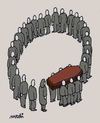 Cartoon: for the funeral (small) by Medi Belortaja tagged burial funeral coffin peoples walker