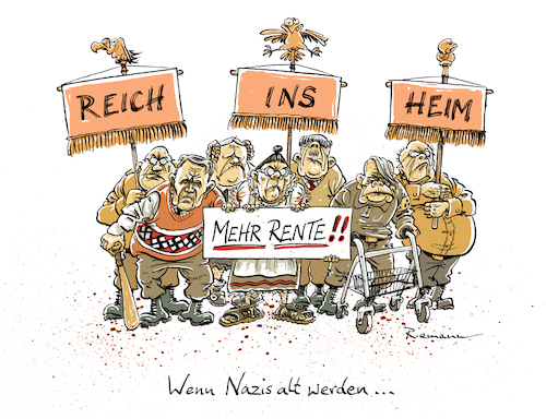 Cartoon: Altnazis (medium) by Riemann tagged nazis,nationalsozialismus,geld,gier,altwerden,prioritaeten,drittes,reich,deutschland,parolen,heim,ins,rente,rentner,cartoon,george,riemann,nazis,nationalsozialismus,geld,gier,altwerden,prioritaeten,drittes,reich,deutschland,parolen,heim,ins,rente,rentner,cartoon,george,riemann