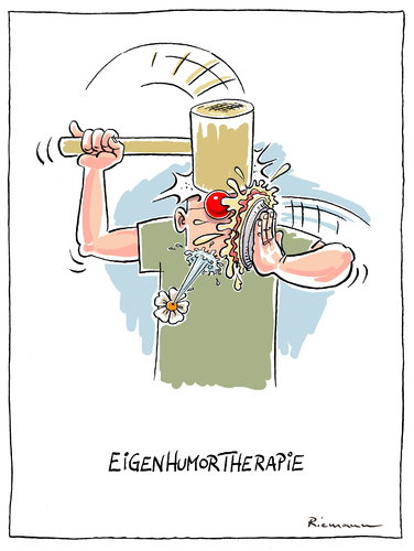 Cartoon: Eigenhumor (medium) by Riemann tagged eigenurin,therapie,alternative,medizin,humor,holzhammer,cartoon,george,riemann,eigenurin,therapie,alternative,medizin,humor,holzhammer,cartoon,george,riemann