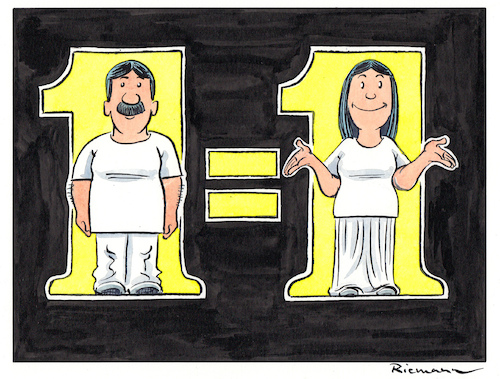 Cartoon: Equal (medium) by Riemann tagged internationaler,tag,der,frau,mann,gender,geschlechter,international,womens,day,dia,de,la,dona,mujer,hombre,man,woman,cartoon,george,riemann,internationaler,tag,der,frau,mann,gender,geschlechter,international,womens,day,dia,de,la,dona,mujer,hombre,man,woman,cartoon,george,riemann