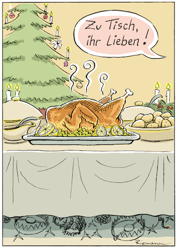 Cartoon: Festessen (medium) by Riemann tagged weihnachten,heilig,abend,familie,essen,braten,harmonie,feiertag,feiern,festessen,bescherung,konflikte,geheimnisse,streit,cartoon,george,riemann,weihnachten,heilig,abend,familie,essen,braten,harmonie,feiertag,feiern,festessen,bescherung,konflikte,geheimnisse,streit,cartoon,george,riemann