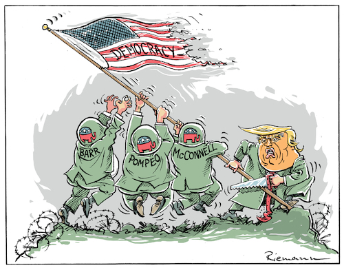 Cartoon: High Treason (medium) by Riemann tagged republicans,trump,mcconnell,barr,pompeo,high,treason,democracy,usa,president,iwo,jima,demokratie,hochverrat,wahlen,elections,cartoon,george,riemann,republicans,trump,mcconnell,barr,pompeo,high,treason,democracy,usa,president,iwo,jima,demokratie,hochverrat,wahlen,elections,cartoon,george,riemann