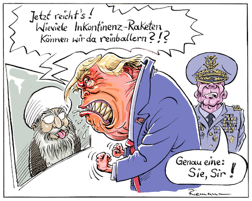Cartoon: Inkontinenz (medium) by Riemann tagged trump,iran,krieg,interkontinental,rakete,inkontinenz,us,präsident,republikaner,dummheit,wahnsinn,cartoon,george,riemann,trump,iran,krieg,interkontinental,rakete,inkontinenz,us,präsident,republikaner,dummheit,wahnsinn,cartoon,george,riemann