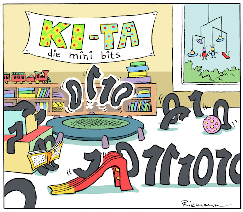 Cartoon: KI-ta (medium) by Riemann tagged ki,kita,bits,künstliche,intelligenz,erziehung,bildung,kinder,daten,spielen,lernen,cartoon,george,riemann,ki,kita,bits,künstliche,intelligenz,erziehung,bildung,kinder,daten,spielen,lernen,cartoon,george,riemann