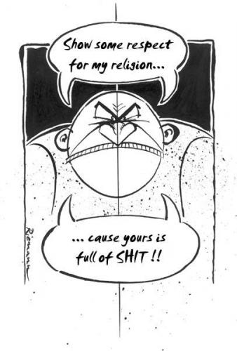Cartoon: Respect (medium) by Riemann tagged religion,intolerance,hypocrisy,dopperstandards