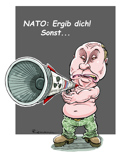 Cartoon: Rohrkrepierer (medium) by Riemann tagged atomkrieg,drohung,putin,russland,ukrainekrieg,nato,überlegenheit,stärke,bluff,russische,armee,fake,news,rohrkrepierer,cartoon,george,riemann,atomkrieg,drohung,putin,russland,ukrainekrieg,nato,überlegenheit,stärke,bluff,russische,armee,fake,news,rohrkrepierer,cartoon,george,riemann