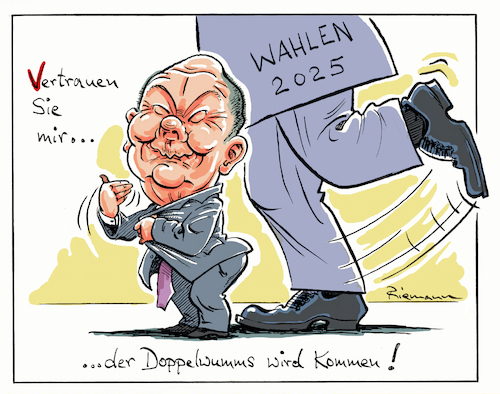 Cartoon: Wumms!! (medium) by Riemann tagged olaf,scholz,bundeskanzler,deutschland,wumms,doppelwumms,führung,ampel,regierung,spd,wahlen,2025,cartoon,george,riemann,olaf,scholz,bundeskanzler,deutschland,wumms,doppelwumms,führung,ampel,regierung,spd,wahlen,2025,cartoon,george,riemann