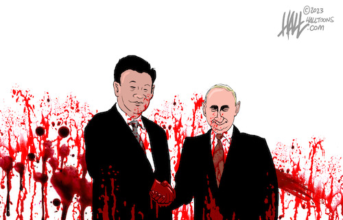 Cartoon: Blood Brothers (medium) by halltoons tagged china,russia,putin,xi,china,russia,putin,xi