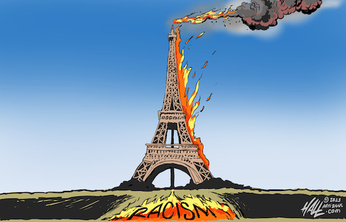 Cartoon: France is Burning (medium) by halltoons tagged french,riots,racism,police,shooting,french,riots,racism,police,shooting