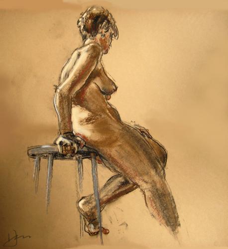 Cartoon: Model leans on stool (medium) by halltoons tagged woman,drawing,sketch,figure,model