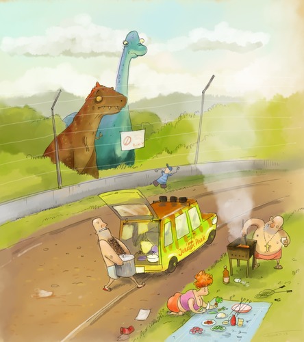 Cartoon: Park (medium) by sfepa tagged dinosaur,jurassic,barbecue