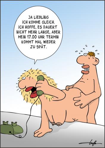 Cartoon: Ich komme gleich. (medium) by luftzone tagged frau,mann,erotik,cartoon,termin,fremdgehen,liebe,love,geschlechtsverkehr,fremdgehen,seitensprung,ehebruch,ausrede,lüge,beziehung,mann,frau,leidenschaft,paar,partnerschaft,treue