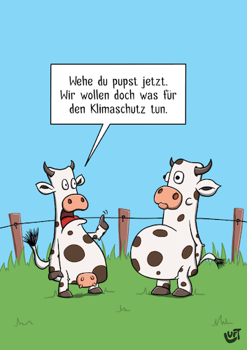 Cartoon: Methangas (medium) by luftzone tagged thomas,luft,cartoon,lustig,umwelt,umweltschutz,klimaschutz,klima,kuh,kühe,pupsen,furzen,pups,methangas,methan,gas,tiere,thomas,luft,cartoon,lustig,umwelt,umweltschutz,klimaschutz,klima,kuh,kühe,pupsen,furzen,pups,methangas,methan,gas,tiere