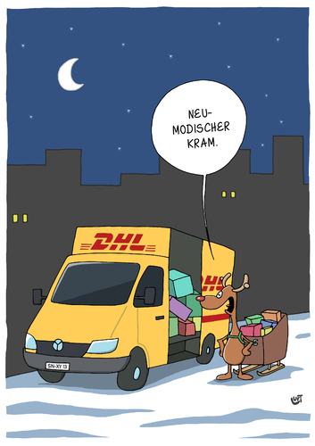 Cartoon: Neumodischer Kram (medium) by luftzone tagged cartoon,humor,thomas,luft,lustig,dhl,pakete,geschenke,elch,weihnachten,cartoon,humor,thomas,luft,lustig,dhl,pakete,geschenke,elch,weihnachten