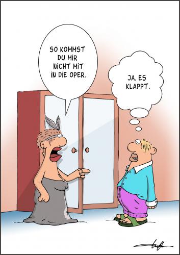 Cartoon: Opernabend (medium) by luftzone tagged cartoon,man,woman,frau,oper,kleidung,beziehung,paar,pärchen,ehe,partnerschaft,mann,frau,freizeit,kultur,oper,unterhaltung,kleidung,outfit,anziehsachen,fashion,mode,sitte,trick,list,hinterlistig,aussehen