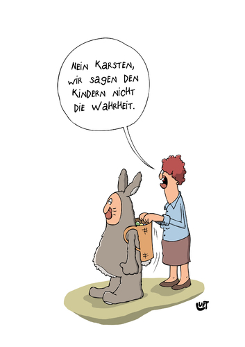 Cartoon: Wahrheit (medium) by luftzone tagged cartoonalarm,cartoon,thomas,luft,luftzone,humor,comic,spaß,lustig,freude,lachen,comedy,lacher,brüller,zeichnung,sprechblase,karikatur,ostern,osterfest,osterhase,hase,ei,osterei,kostüm,verkleidung,frau,ehepaar,kinder,wahrheit,lüge,korb,osterei,ei,hase,osterhase,osterfest,ostern,verkleidung,ehepaar,frau,kinder,wahrheit