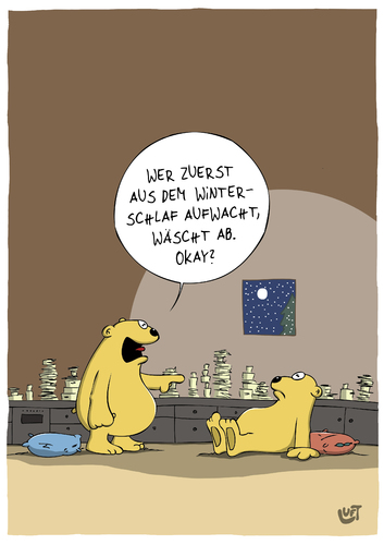 Cartoon: Winterschlaf (medium) by luftzone tagged cartoon,thomas,luft,lustig,winterschlaf,bär,abwasch,abmachung,cartoon,thomas,luft,lustig,winterschlaf,bär,abwasch,abmachung