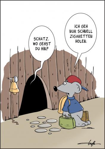 Cartoon: Zigaretten holen (medium) by luftzone tagged zigaretten,weg,maus,abhauen,glocke,tiere,koffer,beziehung,partnerschaft,mann,frau,ehe,ehepaar,alltag,trennung,trennen,scheidung,scheiden,verlassen,abhauen,flucht,flüchten,zigarette,ausrede,notlüge,lüge,feigheit,feige,tiere,maus