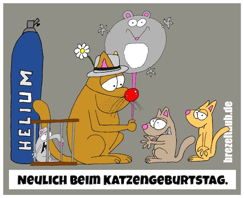 Cartoon: Katzengeburtstag (medium) by brezeltaub tagged geburtstag,geburtstagsfeier,katzen,kätzchen,katzenkind,katzenkinder,maus,mäuse,brezeltaub,luftballon,helium,clownsnase,happy,birthday