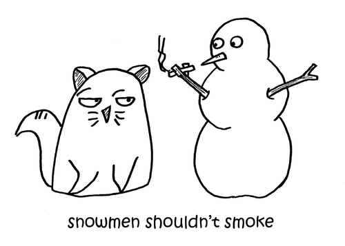 Cartoon: One Cats Thoughts (medium) by DebsLeigh tagged cat,kitty,feline,thoughts,pet,animal,snowman,snowmen