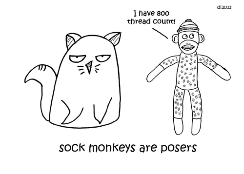 Cartoon: One Cats Thoughts (medium) by DebsLeigh tagged one,cat,thoughts,kitty,feline,poser,monkey,sock