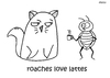 Cartoon: One Cats Thoughts (small) by DebsLeigh tagged one,cat,thoughts,kitty,feline,cartoon,lattes,roaches,bw,animal