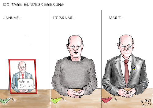 Cartoon: 100 Tage Scholz (medium) by Ago tagged bundesregierung,ampel,koalition,bilanz,hundert,tage,bundeskanzler,scholz,startschwierigkeiten,zurückhaltung,phlegma,dröge,monoton,schlabberlook,flug,washington,krisen,krieg,pandemie,inflation,wirtschaft,rohstoffe,klimawandel,politik,caricature,karikatur,cartoon,pressezeichnung,illustration,tale,agostino,natale,bundesregierung,ampel,koalition,bilanz,hundert,tage,bundeskanzler,scholz,startschwierigkeiten,zurückhaltung,phlegma,dröge,monoton,schlabberlook,flug,washington,krisen,krieg,pandemie,inflation,wirtschaft,rohstoffe,klimawandel,politik,caricature,karikatur,cartoon,pressezeichnung,illustration,tale,agostino,natale