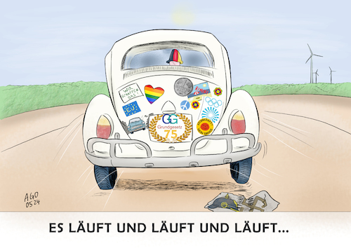 Cartoon: 75 Jahre Grundgesetz (medium) by Ago tagged deutschland,jubiläum,grundgesetz,75,jahre,brd,freiheit,demokratie,überwindung,nationalismus,militarismus,diktatur,erfolgsgeschichte,wirtschaftswunder,volkswagen,symbol,robust,solide,bodenständig,aufkleber,geschichte,jahrzehnte,werbung,slogan,politik,karikatur,cartoon,pressezeichnung,illustration,ago,agostino,natale,deutschland,jubiläum,grundgesetz,75,jahre,brd,freiheit,demokratie,überwindung,nationalismus,militarismus,diktatur,erfolgsgeschichte,wirtschaftswunder,volkswagen,symbol,robust,solide,bodenständig,aufkleber,geschichte,jahrzehnte,werbung,slogan,politik,karikatur,cartoon,pressezeichnung,illustration,ago,agostino,natale