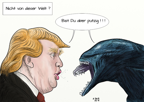 Cartoon: Alien Trump (medium) by Ago tagged donald,trump,vorwahlen,usa,kandidatur,präsidentschaft,präsident,wahl,2016,republikaner,amerika,politik,kandidieren,präsidentschaftswahl,radikal,populistisch,extrem,unsinn,durchgedreht,übertreibungen,fremdenfeindlich,verschroben,frisur,perücke,porträt,geschäftsmann,immobilienmogul,außerirdisch,fremdes,wesen,alien,film,hollywood,persiflage,cartoon,karikatur,donald,trump,vorwahlen,usa,kandidatur,präsidentschaft,präsident,wahl,2016,republikaner,amerika,politik,kandidieren,präsidentschaftswahl,radikal,populistisch,extrem,unsinn,durchgedreht,übertreibungen,fremdenfeindlich,verschroben,frisur,perücke,porträt,geschäftsmann,immobilienmogul,außerirdisch,fremdes,wesen,alien,film,hollywood,persiflage,cartoon,karikatur