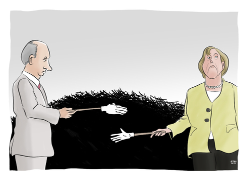 Cartoon: Berührungsängste (medium) by Ago tagged angela,merkel,wladimir,putin,bundeskanzlerin,russland,ukraine,konflikt,streit,krise,annexion,krim,dday,treffen,diplomatie,annaeherung,gespraeche,sanktionen,verhaeltnis,gestoert,frostig,handshake,haende,geben,karikatur,politik,angela,merkel,wladimir,putin,bundeskanzlerin,russland,ukraine,konflikt,streit,krise,annexion,krim,dday,treffen,diplomatie,annaeherung,gespraeche,sanktionen,verhaeltnis,gestoert,frostig,handshake,haende,geben,karikatur,politik