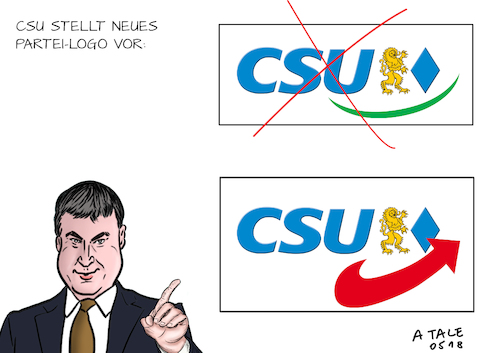 Cartoon: CSU neues Logo (medium) by Ago tagged csu,landtagswahl,2018,bayern,rechtsruck,ministerpräsident,söder,parteichef,seehofer,polarisieren,dobrindt,konkurrenz,afd,polemik,scharfe,töne,stammtisch,parolen,furcht,verlust,absolute,mehrheit,extremismus,hetze,asylpolitik,gegen,objektivität,toleranz,humanismus,änderung,logo,partei,politik,karikatur,cartoon,pressezeichnung,illustration,tale,agostino,natale,csu,landtagswahl,2018,bayern,rechtsruck,ministerpräsident,söder,parteichef,seehofer,polarisieren,dobrindt,konkurrenz,afd,polemik,scharfe,töne,stammtisch,parolen,furcht,verlust,absolute,mehrheit,extremismus,hetze,asylpolitik,gegen,objektivität,toleranz,humanismus,änderung,logo,partei,politik,karikatur,cartoon,pressezeichnung,illustration,tale,agostino,natale