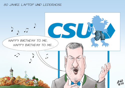 Die CSU feiert sich (medium) Cartoon: Die CSU feiert sich (medium) by Ago tagged bayern,csu,festakt,80,jahre,gründung,1945,ministerpräsident,söder,dauerregierung,konservative,balance,tradition,moderne,städte,laptop,lederhose,löwe,wappen,logo,idylle,agrarland,high,tech,wirtschaft,caricature,karikatur,cartoon,pressezeichnung,illustration,ago,agostino,natale,bayern,csu,festakt,80,jahre,gründung,1945,ministerpräsident,söder,dauerregierung,konservative,balance,tradition,moderne,städte,laptop,lederhose,löwe,wappen,logo,idylle,agrarland,high,tech,wirtschaft,caricature,karikatur,cartoon,pressezeichnung,illustration,ago,agostino,natale