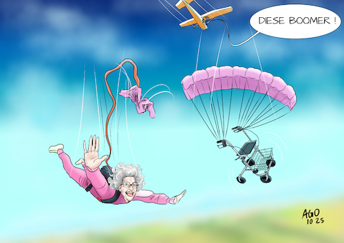 Diese Boomer (medium) Cartoon: Diese Boomer (medium) by Ago tagged generationenkonflikt,jugend,alter,baby,boomer,wirtschaft,vorsorge,sozialversicherungen,rente,alterspyramide,lebenserwartung,geburtenrate,gesundheit,fortschritte,medizin,fitness,forever,young,fallschirmspringen,rollator,politik,karikatur,cartoon,pressezeichnung,illustration,ago,agostino,natale,generationenkonflikt,jugend,alter,baby,boomer,wirtschaft,vorsorge,sozialversicherungen,rente,alterspyramide,lebenserwartung,geburtenrate,gesundheit,fortschritte,medizin,fitness,forever,young,fallschirmspringen,rollator,politik,karikatur,cartoon,pressezeichnung,illustration,ago,agostino,natale