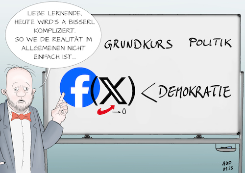 Cartoon: F von X kleiner... (medium) by Ago tagged twitter,facebook,abschaffung,faktenüberprüfung,kontrolle,fake,news,plattform,interview,musk,weidel,afd,populismus,rechtsextremismus,wirtschaftsmacht,social,media,beeinflussung,wahlkampf,gefährdung,grundwerte,demokratie,tafel,professor,mathematik,formeln,logos,politik,karikatur,cartoon,pressezeichnung,illustration,ago,agostino,natale,twitter,facebook,abschaffung,faktenüberprüfung,kontrolle,fake,news,plattform,interview,musk,weidel,afd,populismus,rechtsextremismus,wirtschaftsmacht,social,media,beeinflussung,wahlkampf,gefährdung,grundwerte,demokratie,tafel,professor,mathematik,formeln,logos,politik,karikatur,cartoon,pressezeichnung,illustration,ago,agostino,natale