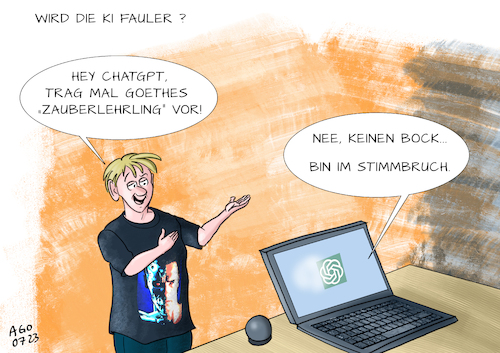 Cartoon: Faule Intelligenz (medium) by Ago tagged chatbot,ki,ai,künstliche,intelligenz,studie,universität,stanford,berkeley,gtp,verschlechterung,abnahme,qualität,fehlerhaft,laptop,schüler,gedicht,aufsagen,keine,lust,pubertät,politik,karikatur,cartoon,pressezeichnung,illustration,ago,agostino,natale,chatbot,ki,ai,künstliche,intelligenz,studie,universität,stanford,berkeley,gtp,verschlechterung,abnahme,qualität,fehlerhaft,laptop,schüler,gedicht,aufsagen,keine,lust,pubertät,politik,karikatur,cartoon,pressezeichnung,illustration,ago,agostino,natale