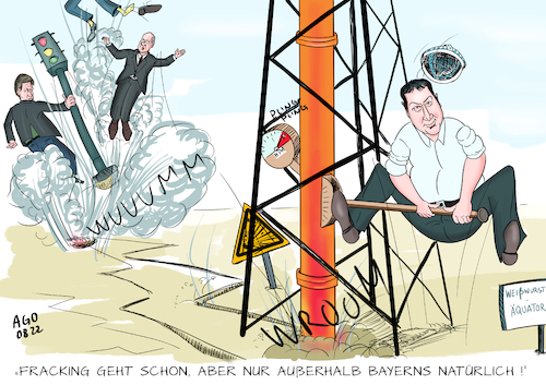 Cartoon: Fracking Söder (medium) by Ago tagged markus,söder,ministerpräsident,bayern,interview,fracking,erlauben,niedersachsen,nordrhein,westfalen,norden,deutschland,energiekrise,ersatz,schiefergas,erdgas,russland,widerspruch,ampel,koalition,regierung,scholz,habeck,spd,grüne,fdp,empörung,wahlkampfgeplänkel,populismus,umweltschädliche,technologie,teuer,risiken,politik,caricature,karikatur,cartoon,pressezeichnung,illustration,ago,agostino,natale,markus,söder,ministerpräsident,bayern,interview,fracking,erlauben,niedersachsen,nordrhein,westfalen,norden,deutschland,energiekrise,ersatz,schiefergas,erdgas,russland,widerspruch,ampel,koalition,regierung,scholz,habeck,spd,grüne,fdp,empörung,wahlkampfgeplänkel,populismus,umweltschädliche,technologie,teuer,risiken,politik,caricature,karikatur,cartoon,pressezeichnung,illustration,ago,agostino,natale