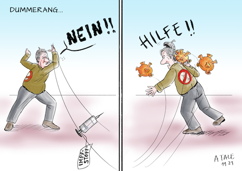 Cartoon: Nein als Bumerang (medium) by Ago tagged corona,virus,covid,neunzehn,pandemie,vierte,welle,hohe,inzidenzen,steigende,auslastung,intensivstationen,verschärfung,maßnahmen,niedrige,impfquote,skeptiker,leugner,verschwörungstheoretiker,erhöhtes,risiko,einschränkungen,alle,allgemeinheit,bumerang,politik,caricature,karikatur,cartoon,pressezeichnung,illustration,tale,agostino,natale,corona,virus,covid,neunzehn,pandemie,vierte,welle,hohe,inzidenzen,steigende,auslastung,intensivstationen,verschärfung,maßnahmen,niedrige,impfquote,skeptiker,leugner,verschwörungstheoretiker,erhöhtes,risiko,einschränkungen,alle,allgemeinheit,bumerang,politik,caricature,karikatur,cartoon,pressezeichnung,illustration,tale,agostino,natale