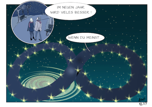 Cartoon: Neues Jahr (medium) by Ago tagged neujahr,jahreswechsel,silvester,ende,anfang,hoffnung,vorsätze,änderung,symbol,unendlichkeit,mathematik,wiederkehr,des,gleichen,sterne,universum,galaxie,paar,spazieren,park,nacht,sternenhimmel,karikatur,cartoon,pressezeichnung,illustration,ago,agostino,natale,neujahr,jahreswechsel,silvester,ende,anfang,hoffnung,vorsätze,änderung,symbol,unendlichkeit,mathematik,wiederkehr,des,gleichen,sterne,universum,galaxie,paar,spazieren,park,nacht,sternenhimmel,karikatur,cartoon,pressezeichnung,illustration,ago,agostino,natale