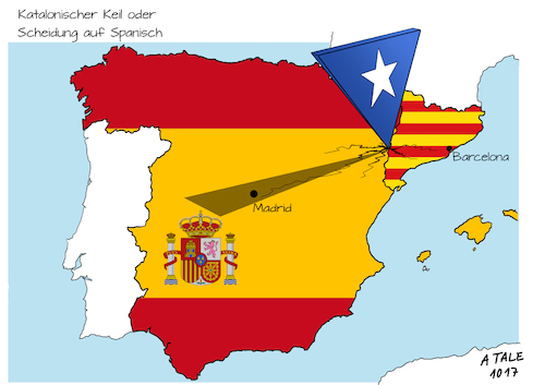 Cartoon: Referendum Katalonien (medium) by Ago tagged spanien,katalonien,unabhaengigkeitsreferendum,abstimmung,abspaltung,barcelona,madrid,losloesung,regionalpraesident,carles,puigdemont,verfassungswidrig,verfassungsgericht,zentralregierung,mariano,rajoy,katalanisch,romanische,sprache,geschichte,franco,regime,unterdrueckung,kleinstaaterei,monarchie,europa,vereinigung,gegenstroemung,wahllokale,sperrung,konfrontation,krawalle,landkarte,flaggen,keil,spaltung,politik,karikatur,cartoon,illustration,pressezeichnung,tale,agostino,natale,spanien,katalonien,unabhaengigkeitsreferendum,abstimmung,abspaltung,barcelona,madrid,losloesung,regionalpraesident,carles,puigdemont,verfassungswidrig,verfassungsgericht,zentralregierung,mariano,rajoy,katalanisch,romanische,sprache,geschichte,franco,regime,unterdrueckung,kleinstaaterei,monarchie,europa,vereinigung,gegenstroemung,wahllokale,sperrung,konfrontation,krawalle,landkarte,flaggen,keil,spaltung,politik,karikatur,cartoon,illustration,pressezeichnung,tale,agostino,natale