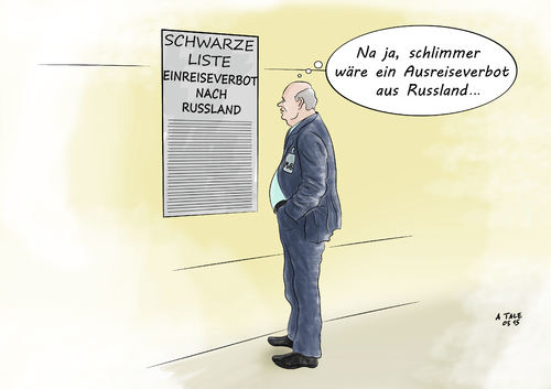 Cartoon: Schwarze Liste (medium) by Ago tagged russland,putin,schwarze,liste,einreise,verbot,einreiseverbot,eu,deutschland,ukraine,konflikt,sanktionen,abgeordnete,diplomaten,krise,politik,karikatur,cartoon,russland,putin,schwarze,liste,einreise,verbot,einreiseverbot,eu,deutschland,ukraine,konflikt,sanktionen,abgeordnete,diplomaten,krise,politik,karikatur,cartoon