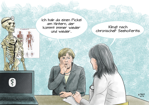 Cartoon: Seehoferitis (medium) by Ago tagged angela,merkel,horst,seehofer,cdu,csu,regierung,differenzen,streit,sticheleien,flüchtlingskrise,asyldebatte,deutschland,bayern,wahlen,parolen,obergrenze,populismus,extrmismus,interne,opposition,arzt,politik,cartoon,karikatur,angela,merkel,horst,seehofer,cdu,csu,regierung,differenzen,streit,sticheleien,flüchtlingskrise,asyldebatte,deutschland,bayern,wahlen,parolen,obergrenze,populismus,extrmismus,interne,opposition,arzt,politik,cartoon,karikatur