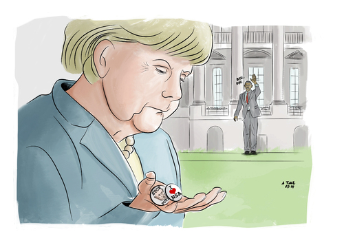 Cartoon: Souvenirs aus Washington (medium) by Ago tagged merkel,obama,staatsbesuch,washington,usa,differenzen,nsa,no,spy,abhöraffäre,geheimdienste,ukraine,konflikt,russland,putin,sanktionen,dialog,druck,verschärfung,politik,karikatur,merkel,obama,staatsbesuch,washington,usa,differenzen,nsa,no,spy,abhöraffäre,geheimdienste,ukraine,konflikt,russland,putin,sanktionen,dialog,druck,verschärfung,politik,karikatur