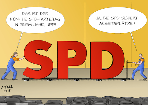 Cartoon: SPD Parteitag (medium) by Ago tagged spd,parteitag,2018,wiesbaden,wahl,parteivorsitz,andrea,nahles,neue,partei,chefin,zahlreiche,parteitage,rücktritte,gabriel,schulz,groko,verhandlungen,zerstritten,gespalten,diskussionen,kontroversen,niedergang,traditionspartei,wahlniederlagen,logo,bühne,handwerker,möbelpacker,politik,karikatur,cartoon,pressezeichnung,illustration,tale,agostino,natale,spd,parteitag,2018,wiesbaden,wahl,parteivorsitz,andrea,nahles,neue,partei,chefin,zahlreiche,parteitage,rücktritte,gabriel,schulz,groko,verhandlungen,zerstritten,gespalten,diskussionen,kontroversen,niedergang,traditionspartei,wahlniederlagen,logo,bühne,handwerker,möbelpacker,politik,karikatur,cartoon,pressezeichnung,illustration,tale,agostino,natale