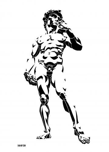 Cartoon: David - Michelangelo (medium) by Xavi dibuixant tagged david,michelangelo,sculpture,illustration,michelangelo,david,skulptur,kultur,mann,nackt,männer,figur,statue,anatomie,körper,kunst,bildhauerei