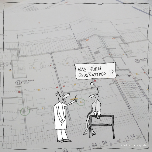 Cartoon: Was fürn Biorhythmus (medium) by kika tagged biorhythmus,arbeit,überstunden,cad,architektur,büro